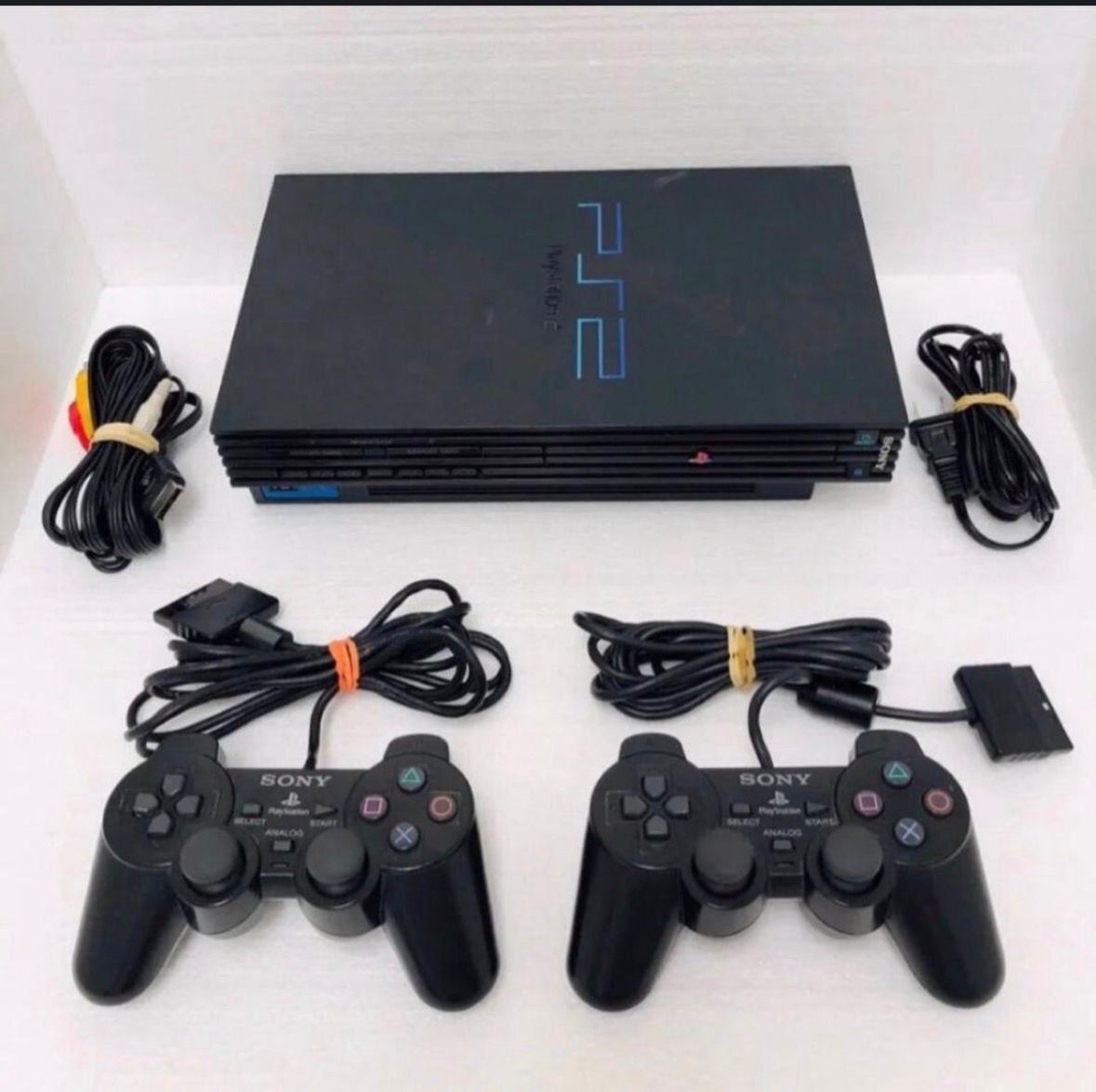 PS2 Console with Controllers and Cables